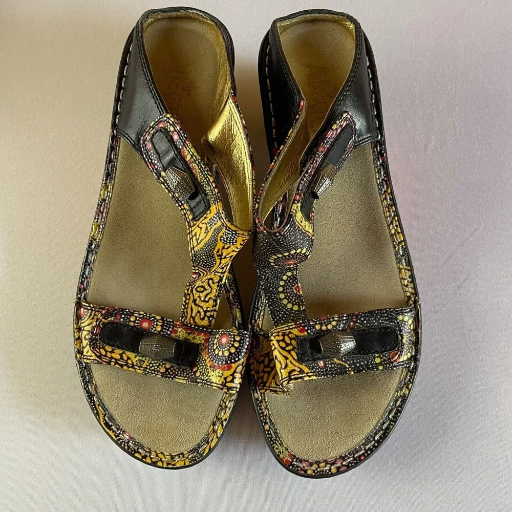 Alegria Lara Kenya Womens 38 / 8-8.5 Leather Adjustable Comfort‎ Wedge Sandals